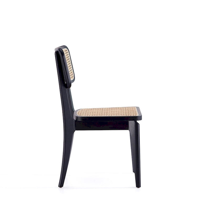 Chaise de salle à manger Giverny en rotin noir et naturel - Lot de 2