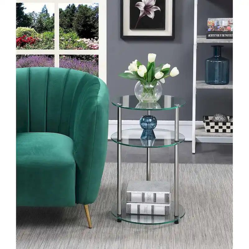 Table ronde à 3 niveaux en verre Designs2Go Classic de Convenience Concepts
