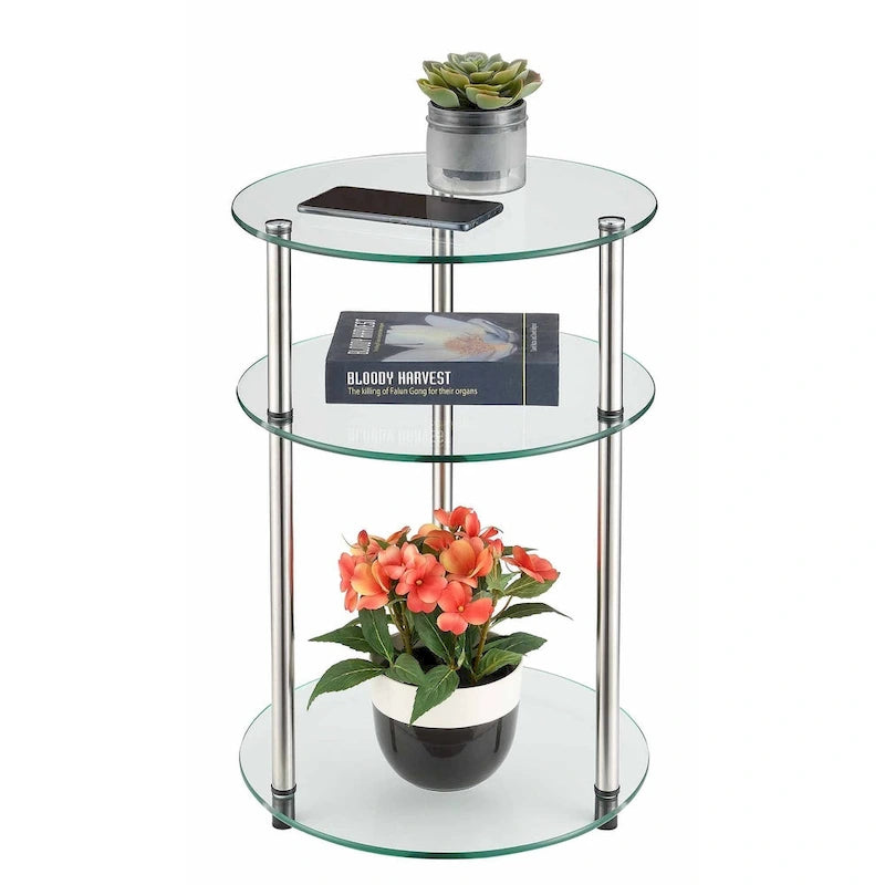 Table ronde à 3 niveaux en verre Designs2Go Classic de Convenience Concepts