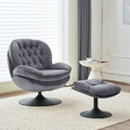 Fauteuil d'appoint pivotant en velours avec pouf Ensemble fauteuil de lecture rond avec repose-pieds, pivotant à 360°, cadre métallique