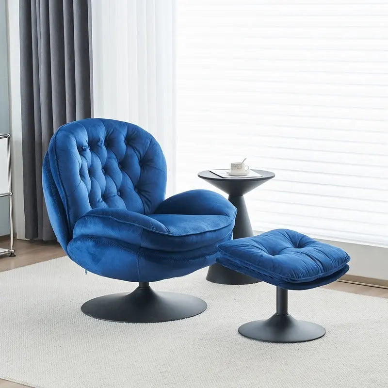 Fauteuil d'appoint pivotant en velours avec pouf Ensemble fauteuil de lecture rond avec repose-pieds, pivotant à 360°, cadre métallique