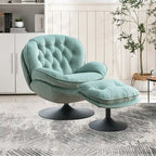 Fauteuil d'appoint pivotant en velours avec pouf Ensemble fauteuil de lecture rond avec repose-pieds, pivotant à 360°, cadre métallique