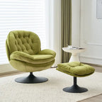 Fauteuil d'appoint pivotant en velours avec pouf Ensemble fauteuil de lecture rond avec repose-pieds, pivotant à 360°, cadre métallique