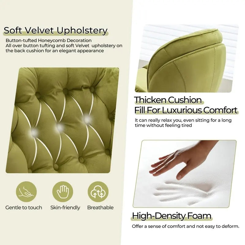 Fauteuil d'appoint pivotant en velours avec pouf Ensemble fauteuil de lecture rond avec repose-pieds, pivotant à 360°, cadre métallique