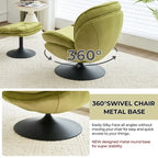 Fauteuil d'appoint pivotant en velours avec pouf Ensemble fauteuil de lecture rond avec repose-pieds, pivotant à 360°, cadre métallique