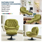 Fauteuil d'appoint pivotant en velours avec pouf Ensemble fauteuil de lecture rond avec repose-pieds, pivotant à 360°, cadre métallique