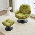 Fauteuil d'appoint pivotant en velours avec pouf Ensemble fauteuil de lecture rond avec repose-pieds, pivotant à 360°, cadre métallique