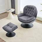 Fauteuil d'appoint pivotant en velours avec pouf Ensemble fauteuil de lecture rond avec repose-pieds, pivotant à 360°, cadre métallique