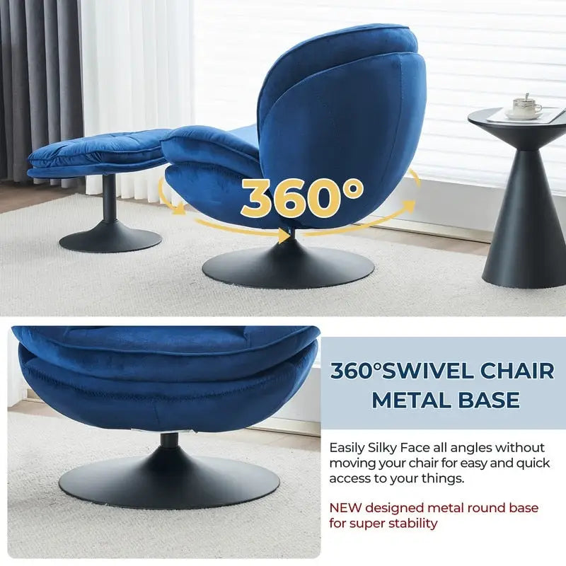 Fauteuil d'appoint pivotant en velours avec pouf Ensemble fauteuil de lecture rond avec repose-pieds, pivotant à 360°, cadre métallique