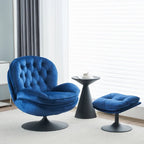 Fauteuil d'appoint pivotant en velours avec pouf Ensemble fauteuil de lecture rond avec repose-pieds, pivotant à 360°, cadre métallique