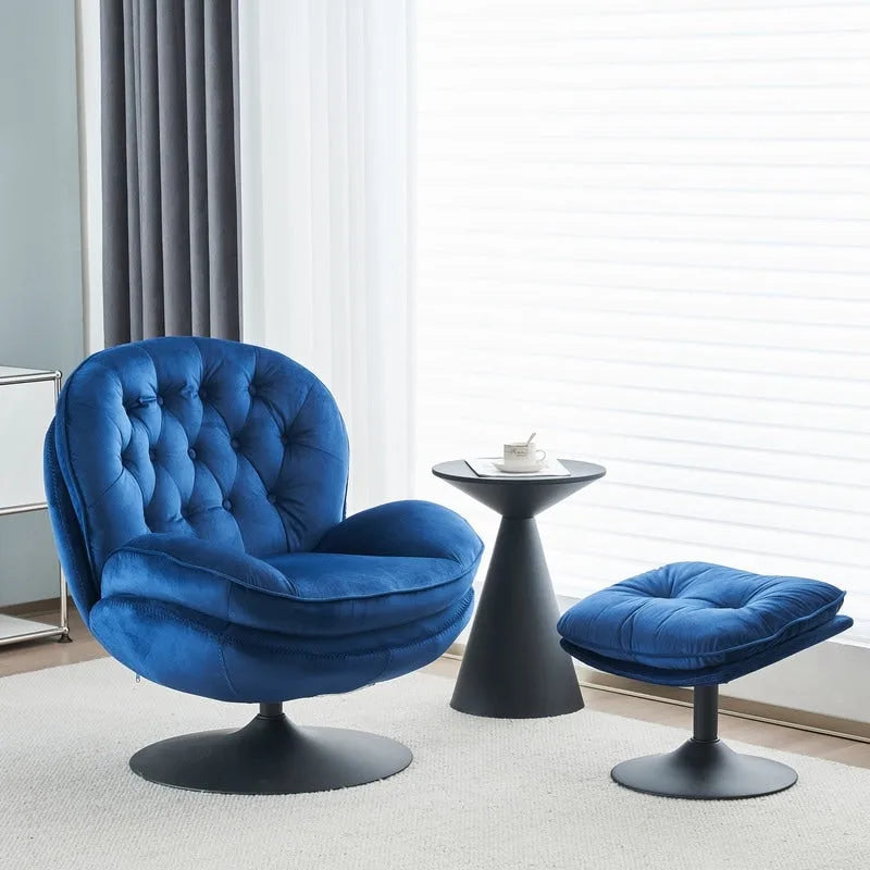 Fauteuil d'appoint pivotant en velours avec pouf Ensemble fauteuil de lecture rond avec repose-pieds, pivotant à 360°, cadre métallique
