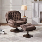 Fauteuil d'appoint pivotant en velours avec pouf Ensemble fauteuil de lecture rond avec repose-pieds, pivotant à 360°, cadre métallique