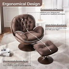 Fauteuil d'appoint pivotant en velours avec pouf Ensemble fauteuil de lecture rond avec repose-pieds, pivotant à 360°, cadre métallique