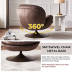 Fauteuil d'appoint pivotant en velours avec pouf Ensemble fauteuil de lecture rond avec repose-pieds, pivotant à 360°, cadre métallique