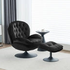 Fauteuil d'appoint pivotant en velours avec pouf Ensemble fauteuil de lecture rond avec repose-pieds, pivotant à 360°, cadre métallique