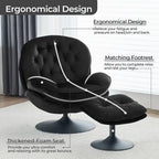 Fauteuil d'appoint pivotant en velours avec pouf Ensemble fauteuil de lecture rond avec repose-pieds, pivotant à 360°, cadre métallique