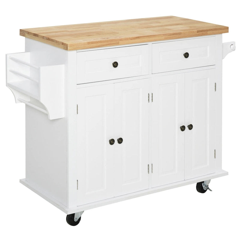HOMCOM Chariot de cuisine roulant avec plateau en bois d'hévéa, porte-épices, porte-serviettes et tiroirs pour salle à manger
