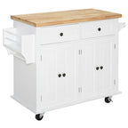 HOMCOM Chariot de cuisine roulant avec plateau en bois d'hévéa, porte-épices, porte-serviettes et tiroirs pour salle à manger