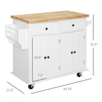 HOMCOM Chariot de cuisine roulant avec plateau en bois d'hévéa, porte-épices, porte-serviettes et tiroirs pour salle à manger