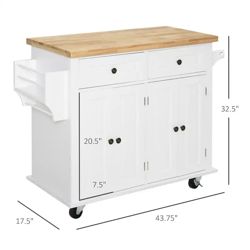 HOMCOM Chariot de cuisine roulant avec plateau en bois d'hévéa, porte-épices, porte-serviettes et tiroirs pour salle à manger
