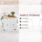 HOMCOM Chariot de cuisine roulant avec plateau en bois d'hévéa, porte-épices, porte-serviettes et tiroirs pour salle à manger
