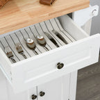 HOMCOM Chariot de cuisine roulant avec plateau en bois d'hévéa, porte-épices, porte-serviettes et tiroirs pour salle à manger