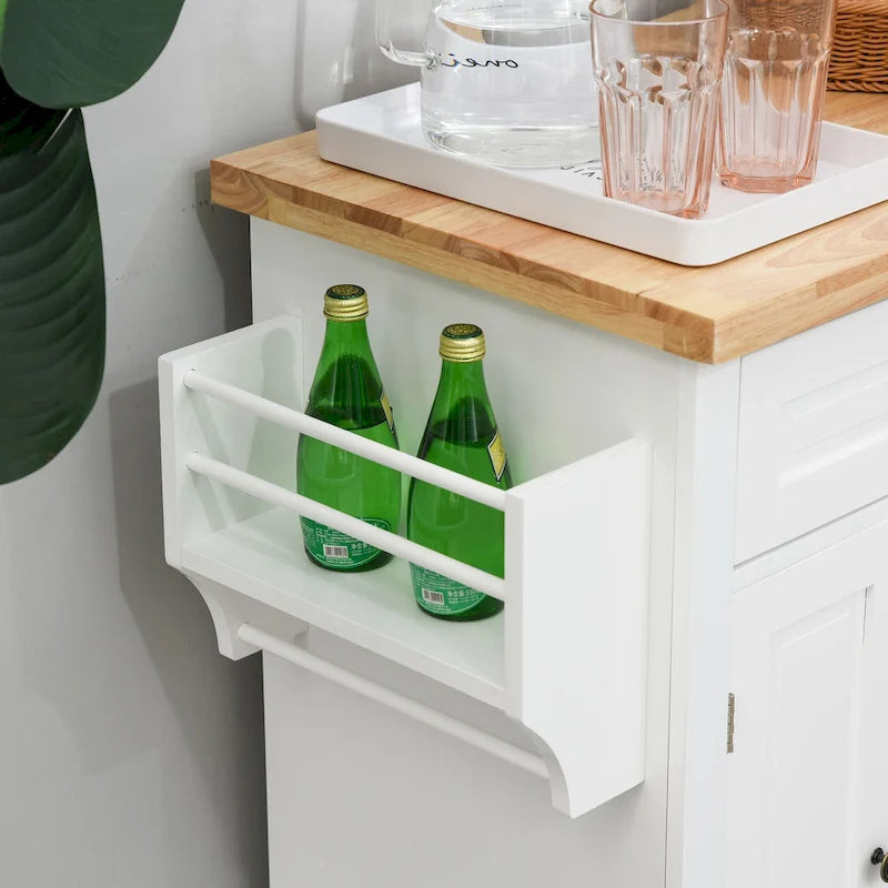 HOMCOM Chariot de cuisine roulant avec plateau en bois d'hévéa, porte-épices, porte-serviettes et tiroirs pour salle à manger