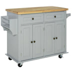 HOMCOM Chariot de cuisine roulant avec plateau en bois d'hévéa, porte-épices, porte-serviettes et tiroirs pour salle à manger