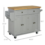 HOMCOM Chariot de cuisine roulant avec plateau en bois d'hévéa, porte-épices, porte-serviettes et tiroirs pour salle à manger