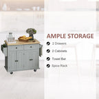 HOMCOM Chariot de cuisine roulant avec plateau en bois d'hévéa, porte-épices, porte-serviettes et tiroirs pour salle à manger