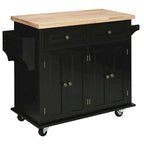 HOMCOM Chariot de cuisine roulant avec plateau en bois d'hévéa, porte-épices, porte-serviettes et tiroirs pour salle à manger
