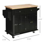 HOMCOM Chariot de cuisine roulant avec plateau en bois d'hévéa, porte-épices, porte-serviettes et tiroirs pour salle à manger