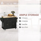 HOMCOM Chariot de cuisine roulant avec plateau en bois d'hévéa, porte-épices, porte-serviettes et tiroirs pour salle à manger