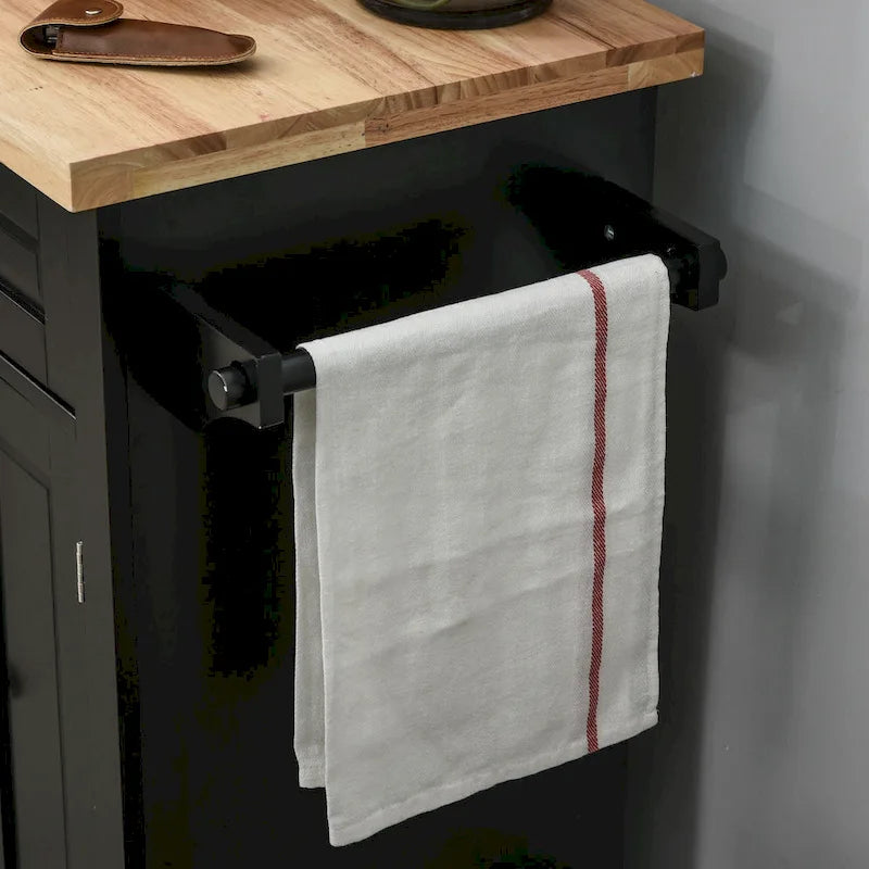 HOMCOM Chariot de cuisine roulant avec plateau en bois d'hévéa, porte-épices, porte-serviettes et tiroirs pour salle à manger