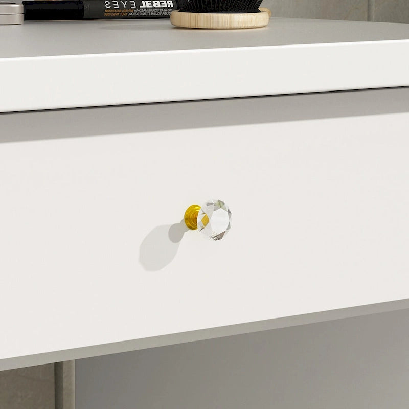 Coiffeuse avec miroir lumineux, étagères de rangement et tiroirs Blanc - 80L x 40l x 140H