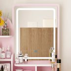 Coiffeuse avec miroir lumineux, étagères de rangement et tiroirs Blanc - 80L x 40l x 140H
