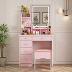 Coiffeuse avec miroir lumineux, étagères de rangement et tiroirs Blanc - 80L x 40l x 140H