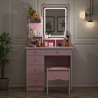 Coiffeuse avec miroir lumineux, étagères de rangement et tiroirs Blanc - 80L x 40l x 140H