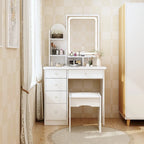 Coiffeuse avec miroir lumineux, étagères de rangement et tiroirs Blanc - 80L x 40l x 140H