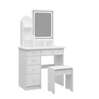 Coiffeuse avec miroir lumineux, étagères de rangement et tiroirs Blanc - 80L x 40l x 140H