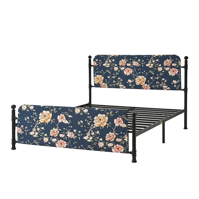 Cadre de lit plateforme en métal tapissé floral Diana Transitional 62 avec housse lavable par HULALA HOME