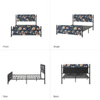 Cadre de lit plateforme en métal tapissé floral Diana Transitional 62 avec housse lavable par HULALA HOME