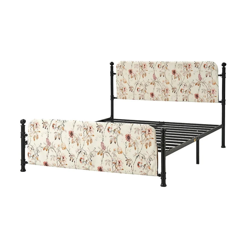 Cadre de lit plateforme en métal tapissé floral Diana Transitional 62 avec housse lavable par HULALA HOME