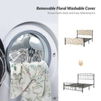 Cadre de lit plateforme en métal tapissé floral Diana Transitional 62 avec housse lavable par HULALA HOME