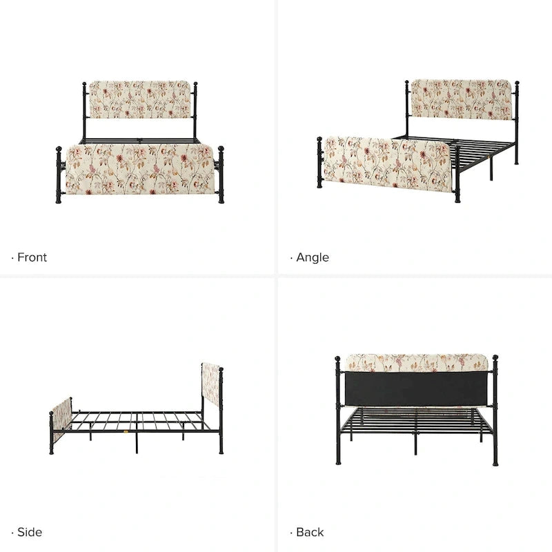 Cadre de lit plateforme en métal tapissé floral Diana Transitional 62 avec housse lavable par HULALA HOME