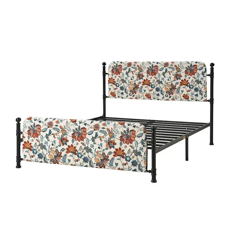 Cadre de lit plateforme en métal tapissé floral Diana Transitional 62 avec housse lavable par HULALA HOME