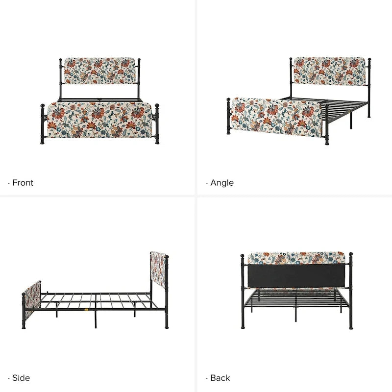 Cadre de lit plateforme en métal tapissé floral Diana Transitional 62 avec housse lavable par HULALA HOME