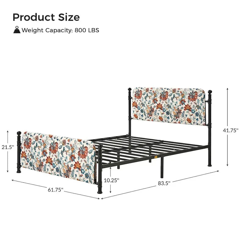 Cadre de lit plateforme en métal tapissé floral Diana Transitional 62 avec housse lavable par HULALA HOME