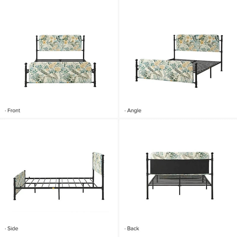 Cadre de lit plateforme en métal tapissé floral Diana Transitional 62 avec housse lavable par HULALA HOME