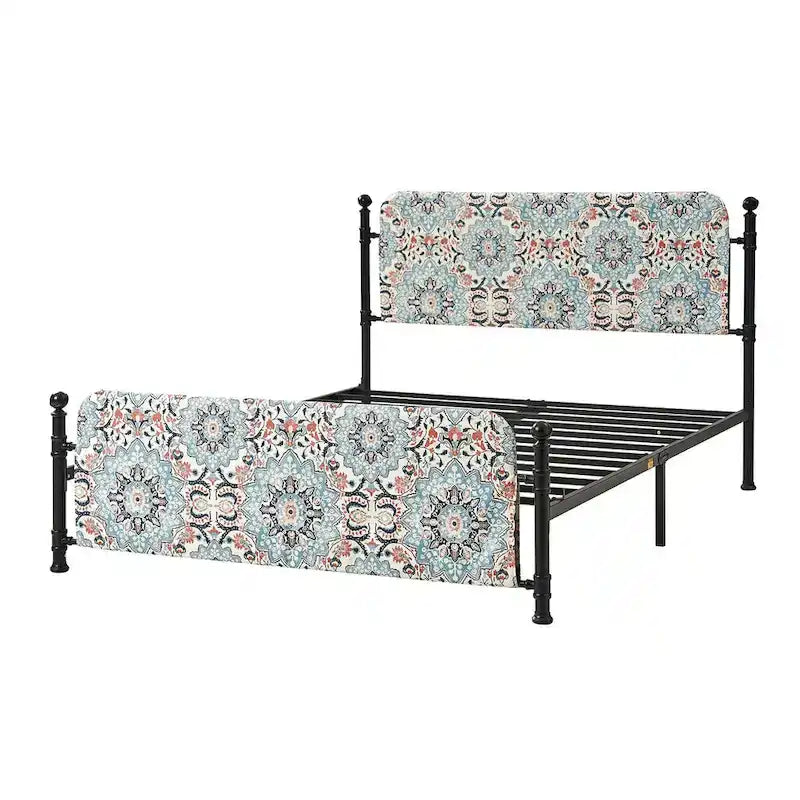 Cadre de lit plateforme en métal tapissé floral Diana Transitional 62 avec housse lavable par HULALA HOME